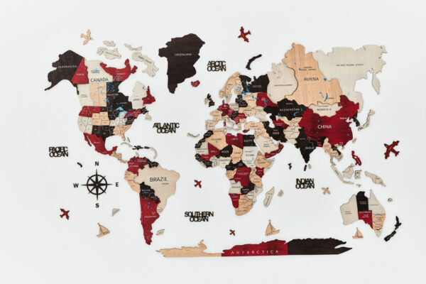 Mapa mundial de madera 3D
