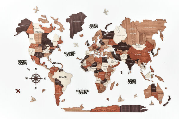 Mapa mundial de madera 3D